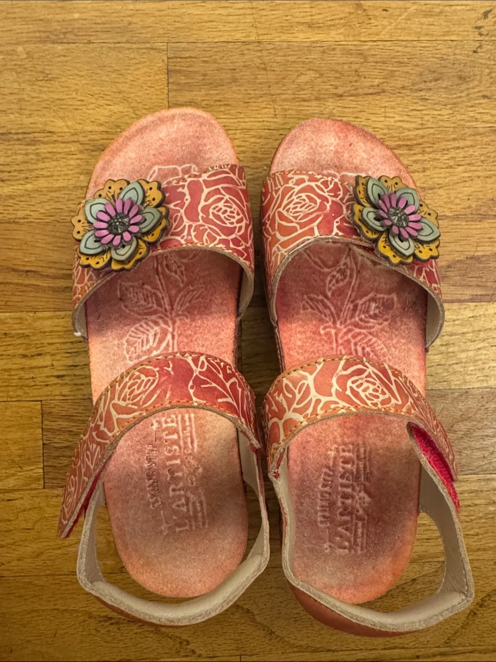 LARTISTE by Spring Step Leather Wedge Sandals Red Women 6.5 - 7 EU 37